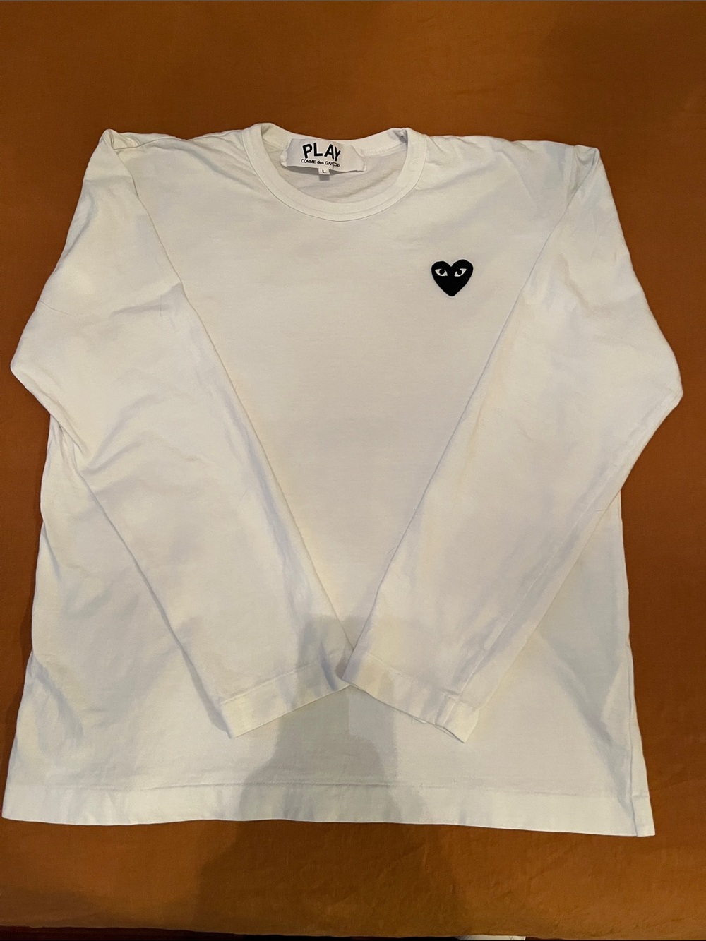 Comme des Garçons PLAY White Long Sleeve Tee with Black Heart Logo - Men’s